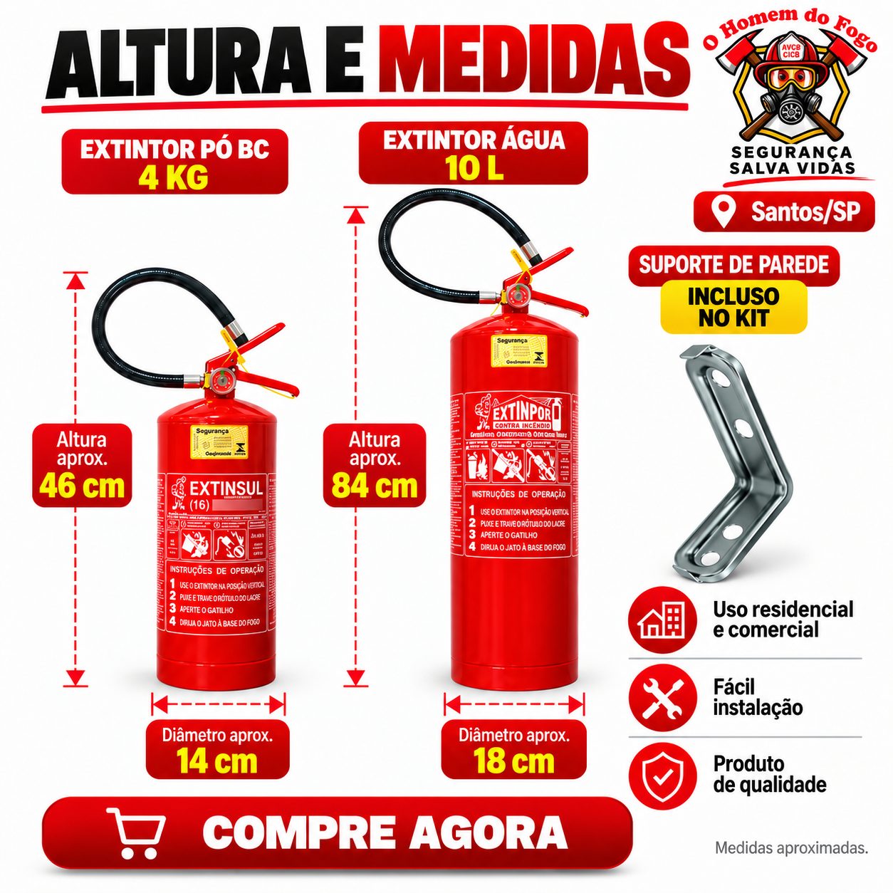 Informações e instalação do kit de extintores
